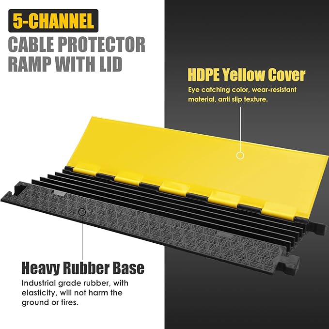 OranLite Rubber Cable Protector Ramp, Heavy Floor Cable Wire Cord Cover Speed - Image 2