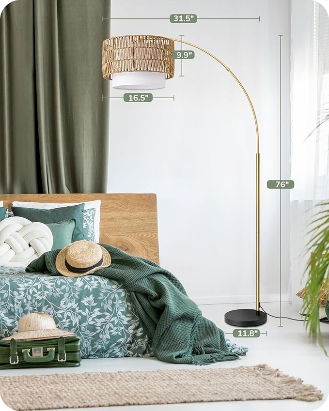 EDISHINE Gold Floor Lamps for Living Room, Boho Rattan Standing lamp - Image 7