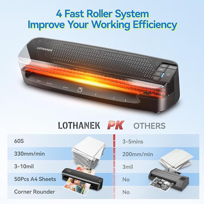 13 inch 4-Roller Laminator Machine, 3-10 Mil 60-Second Warm-up A3 Commercial - Image 4