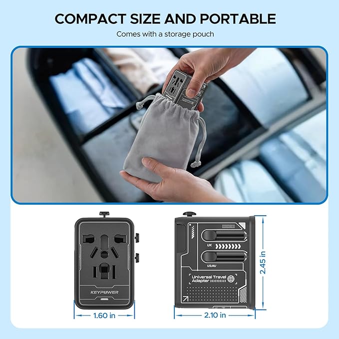 Universal Travel Adapter 30W GaN, KEY POWER All-in-One International Power - Image 8