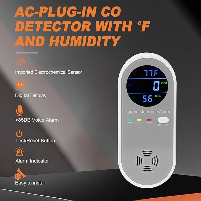 3 Packs Carbon Monoxide Detector Plug in, Carbon Monoxide Alarm, Real-time - Image 4