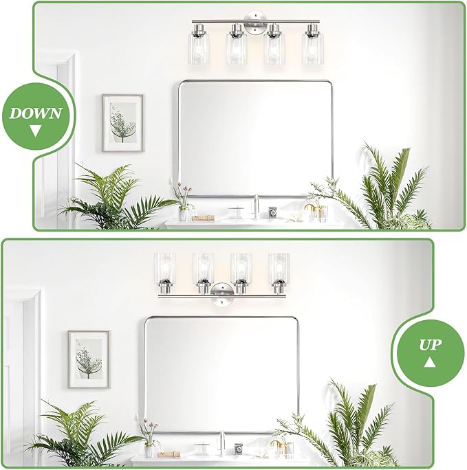Guliaofo 4-Light Nickel Bathroom Light Fixtures, E26 Modern Vanity Lights - Image 4
