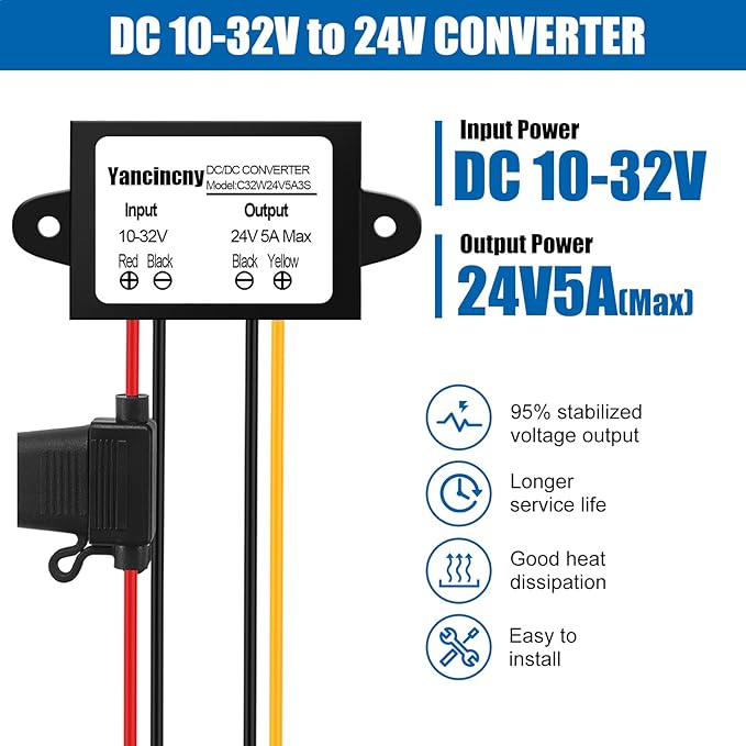 Yancincny Voltage Stabilizer 10-32V to 24V 5A, dc 12V to 24V 120W Waterproof DC - Image 2