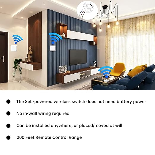 Self-Powered Wireless Light Switch and Receiver Kit, Linptech Remote Control - Image 4