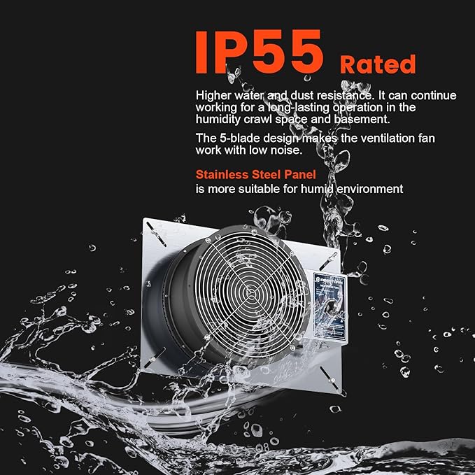 Abestorm 720CFM Crawlspace Ventilation Fans IP-55 Grade Basements Stainless - Image 4
