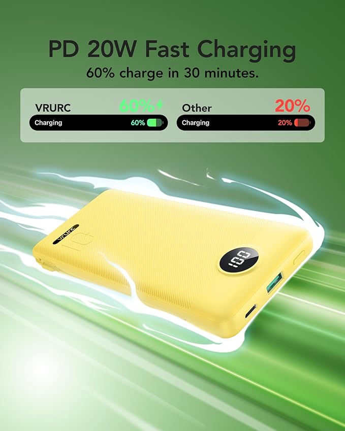 VRURC Portable Charger with Wall Plug, 10000mAh Slim Portable Charger Built in - Image 3