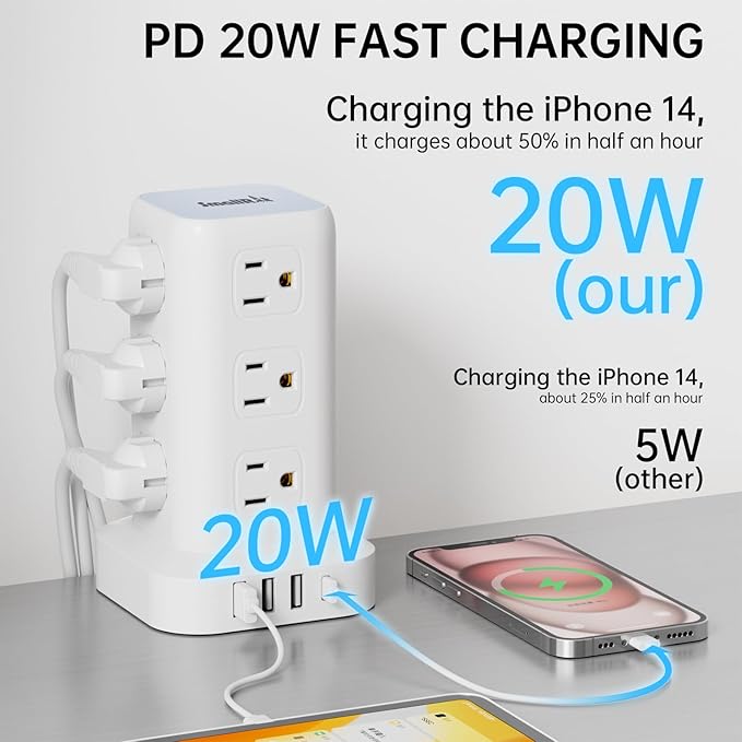 PD20W Power Strip Tower Surge Protector Power Strip - Image 3