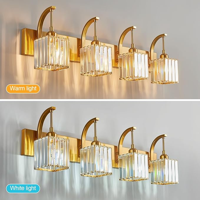 FDPBY Crystal Vanity Lights 4-Light Gold Bathroom Vanity Lights Modern Crystal - Image 3