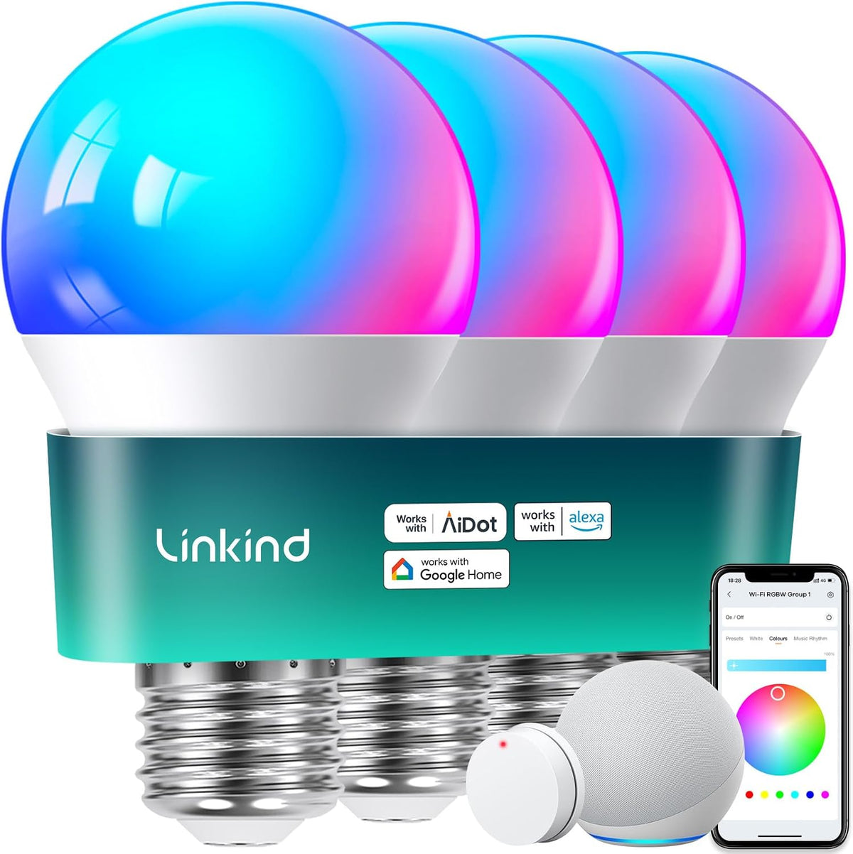Linkind Smart Light Bulbs with Remote Control, Smart Bulb That Work with Alexa