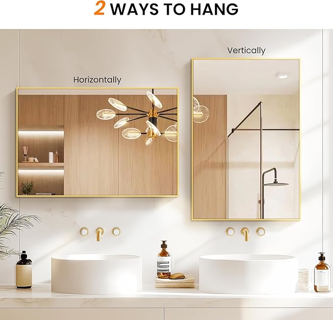 Bathroom Vanity Mirror for Wall, HD Shatterproof Glass, Hangs Horizontally or - Image 7
