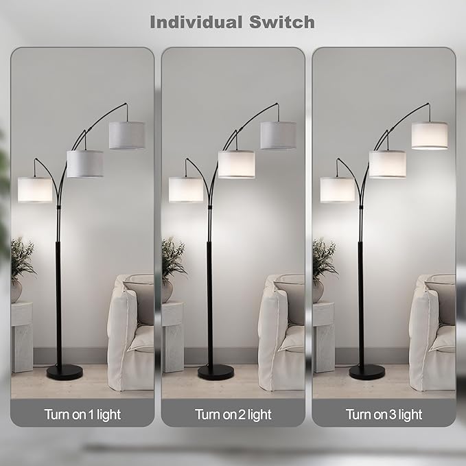 Fansdrick Floor lamp with Remote, 3 Light Arc Floor Lamps - Image 4