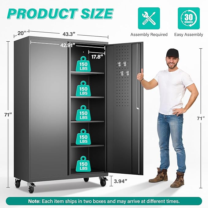 SISESOL Wide & Deep Metal Storage Cabinet - Image 2
