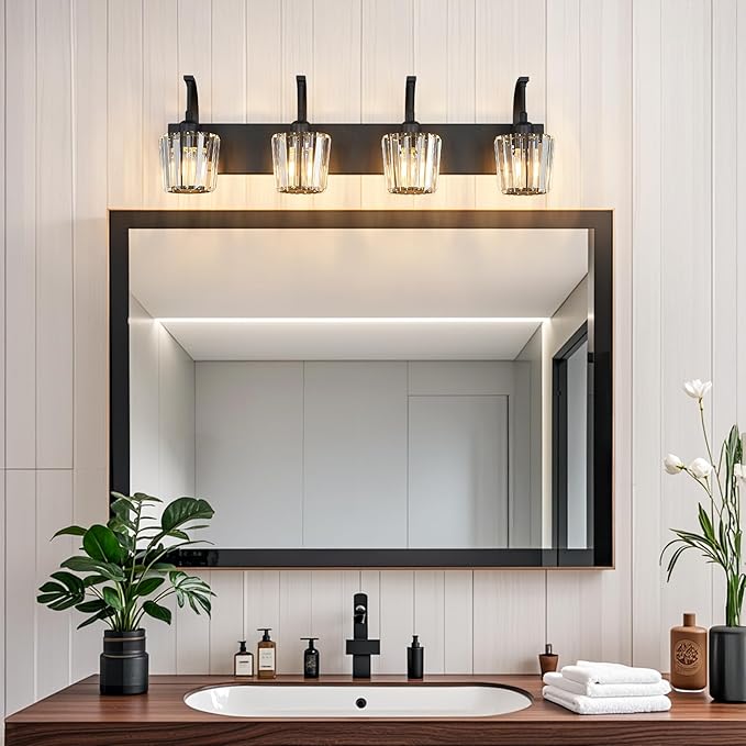 FDPBY Modern Bathroom Vanity Light, 4-Light Black Wall Sconce - Image 3