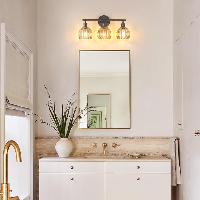 Shenmoyl Bathroom Light Fixtures, 3-Light Black Vanity Wall Light Over Mirror - Image 2