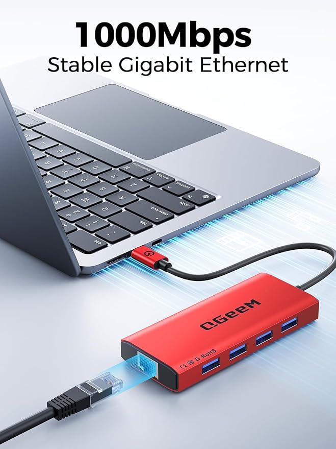QGeeM USB C Hub Ethernet, 9 in 1 USB Type C Hub HDMI Multi-Port Converter - Image 6