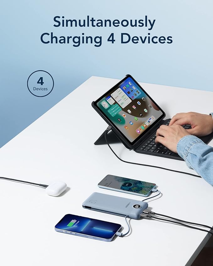 VEGER Portable Charger for iPhone Built in Cables and Wall Plug, 10000mah Slim - Image 4