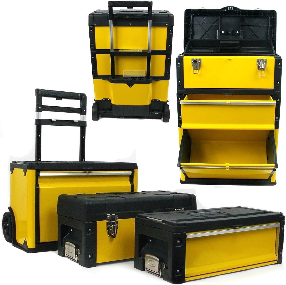 stalwart 3-in-1 portable tool box on wheels, yellow/black, main product view
