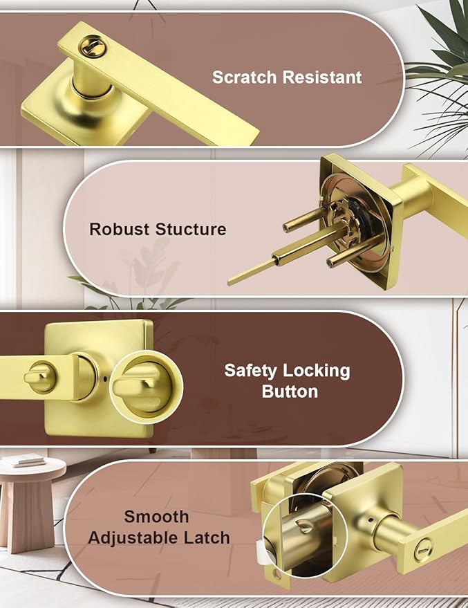 Mengico 4 Pack Gold Privacy Lever Door Handle Interior - Image 2
