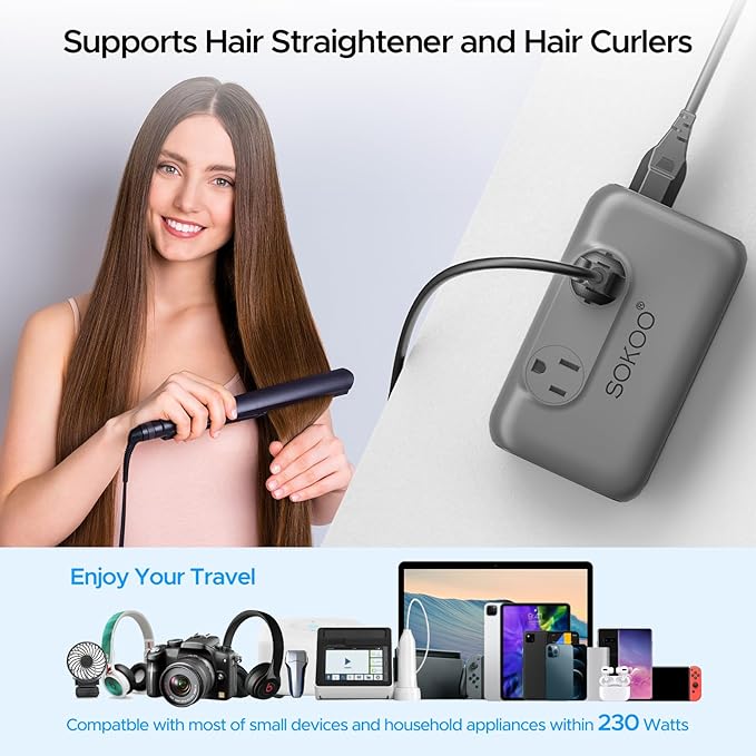 SOKOO 230-Watt Step Down 100-220V to 110V Voltage Converter, International - Image 2