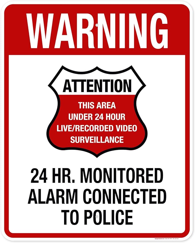 Warning 24 HR. Monitored Alarm Connected To Police Sign, 24x30 Inches, Rust by MySignCenter