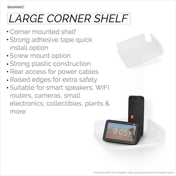 9" Small Corner Shelf Mount, Adhesive & Screw in, - Image 6