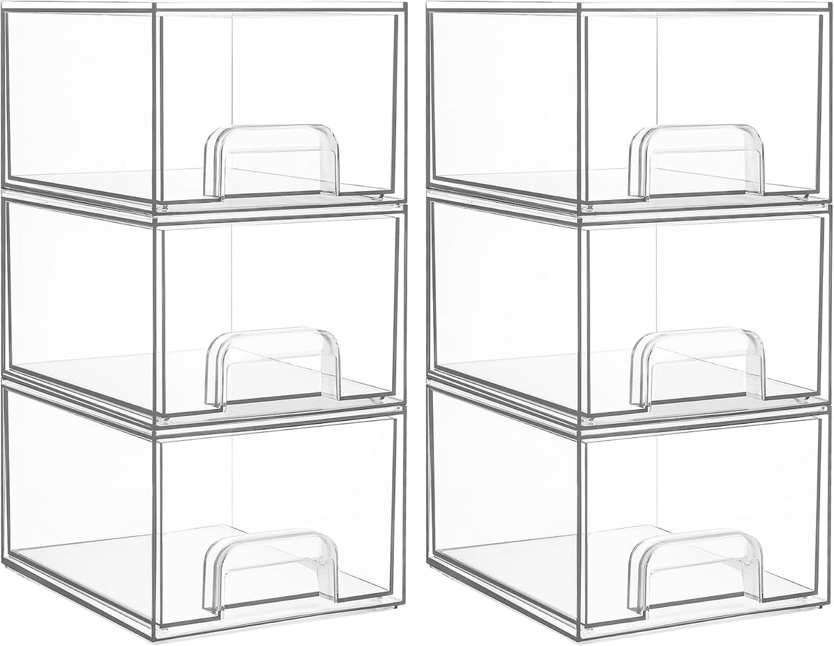 Vtopmart 6 Pack Small Clear Stackable Storage Drawers, Acrylic Bathroom Makeup