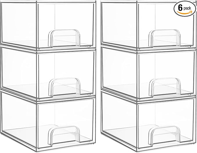 Vtopmart 6 Pack Small Clear Stackable Storage Drawers, Acrylic Bathroom Makeup by Vtopmart