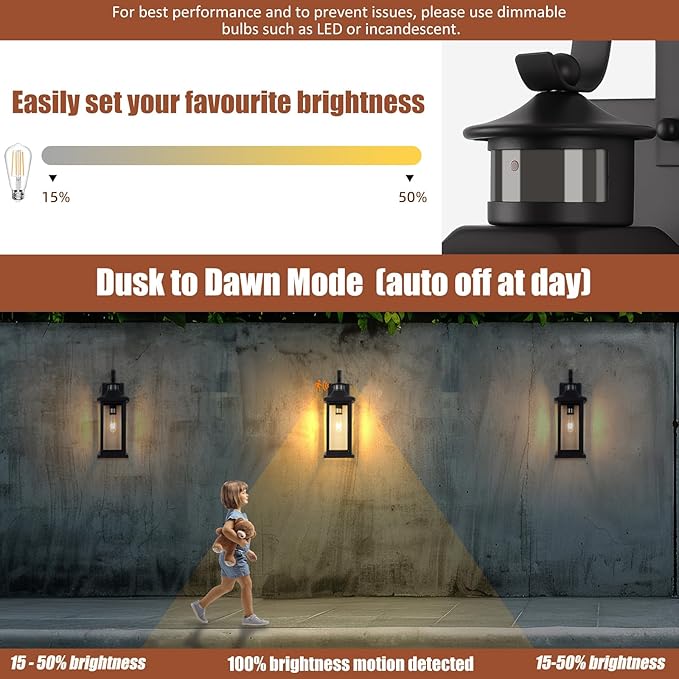 Roravilila 18 Inch Motion Sensor Outdoor Lights 2-Pack, Large Black Dusk to - Image 2