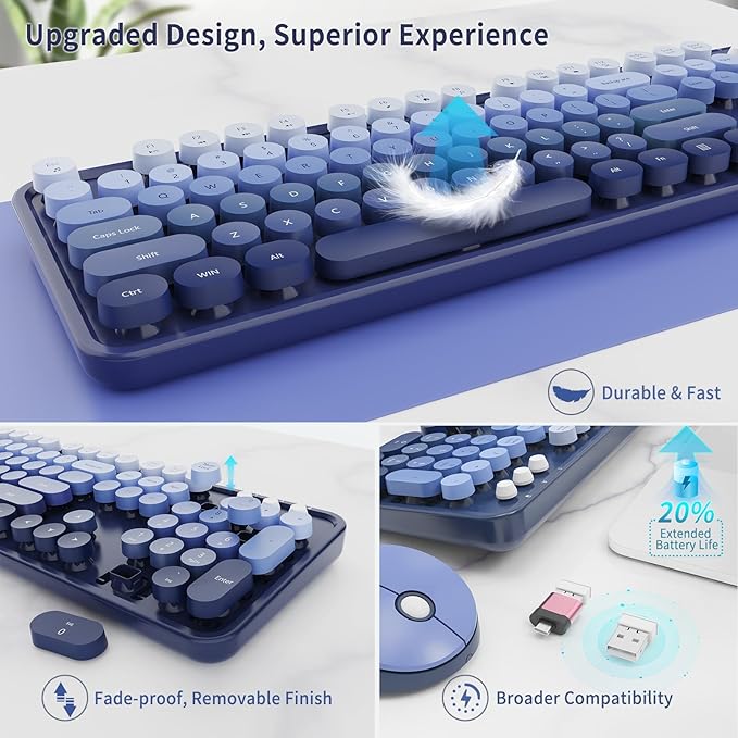 Nowlike Wireless Keyboard and Mouse Combo, Retro Typewriter Keyboard - Image 4