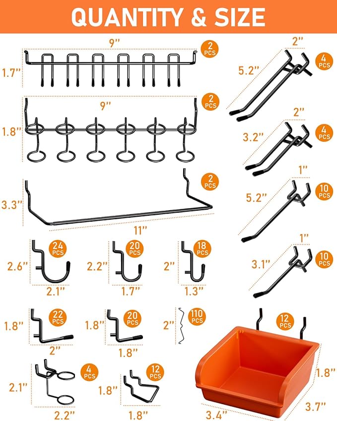 INCLY 276PCS Extra Thick 1/4" Pegboard Accessories Organizer Kit, Heavy Duty - Image 6