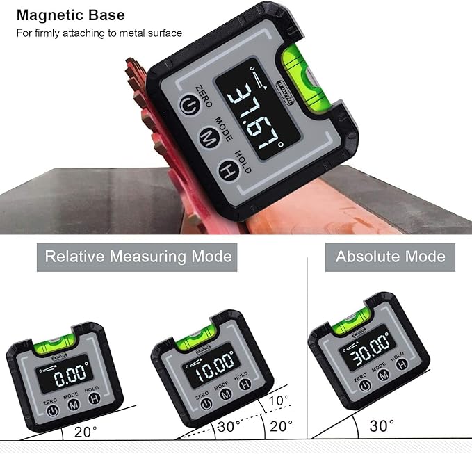 Digital Angle Finder Magnetic & Level Bubble Vial 4 X 90°Angle Gauge - Image 3