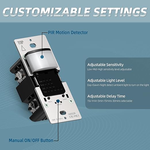 ECOELER Black PIR Motion Sensor Light Switch, Occupancy Motion Detector Switch - Image 2
