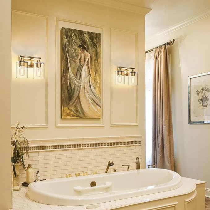 XPEHK Gold Vanity Lights for Bathroom, 2-Light Bathroom Light Fixtures - Image 3