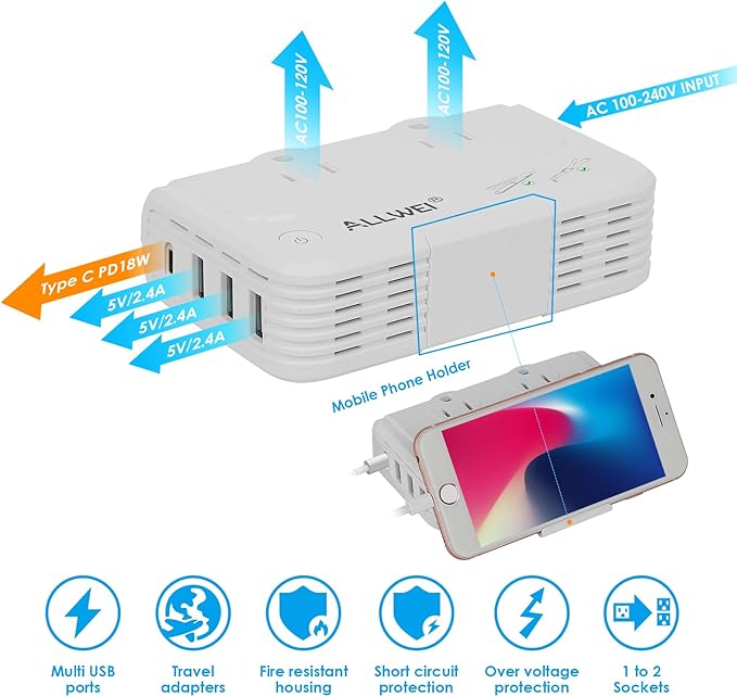 ALLWEI International Travel Adapter 220V to 110V Power Voltage Converter - Image 4