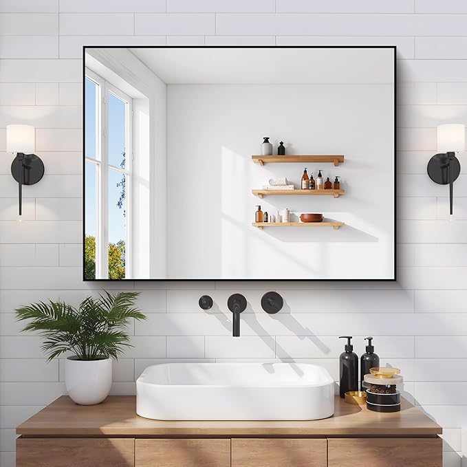 Black Bathroom Mirror for Wall, 24x32 Inch Rectangle Mirror - Image 2