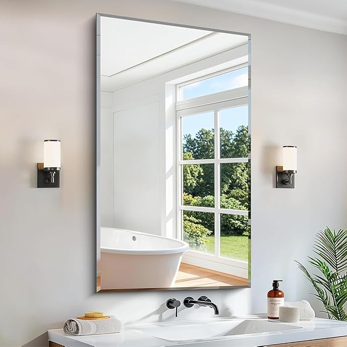 CILIBER Beveled Bathroom Mirror, 24x40 Large Frameless Mirrors by CILIBER