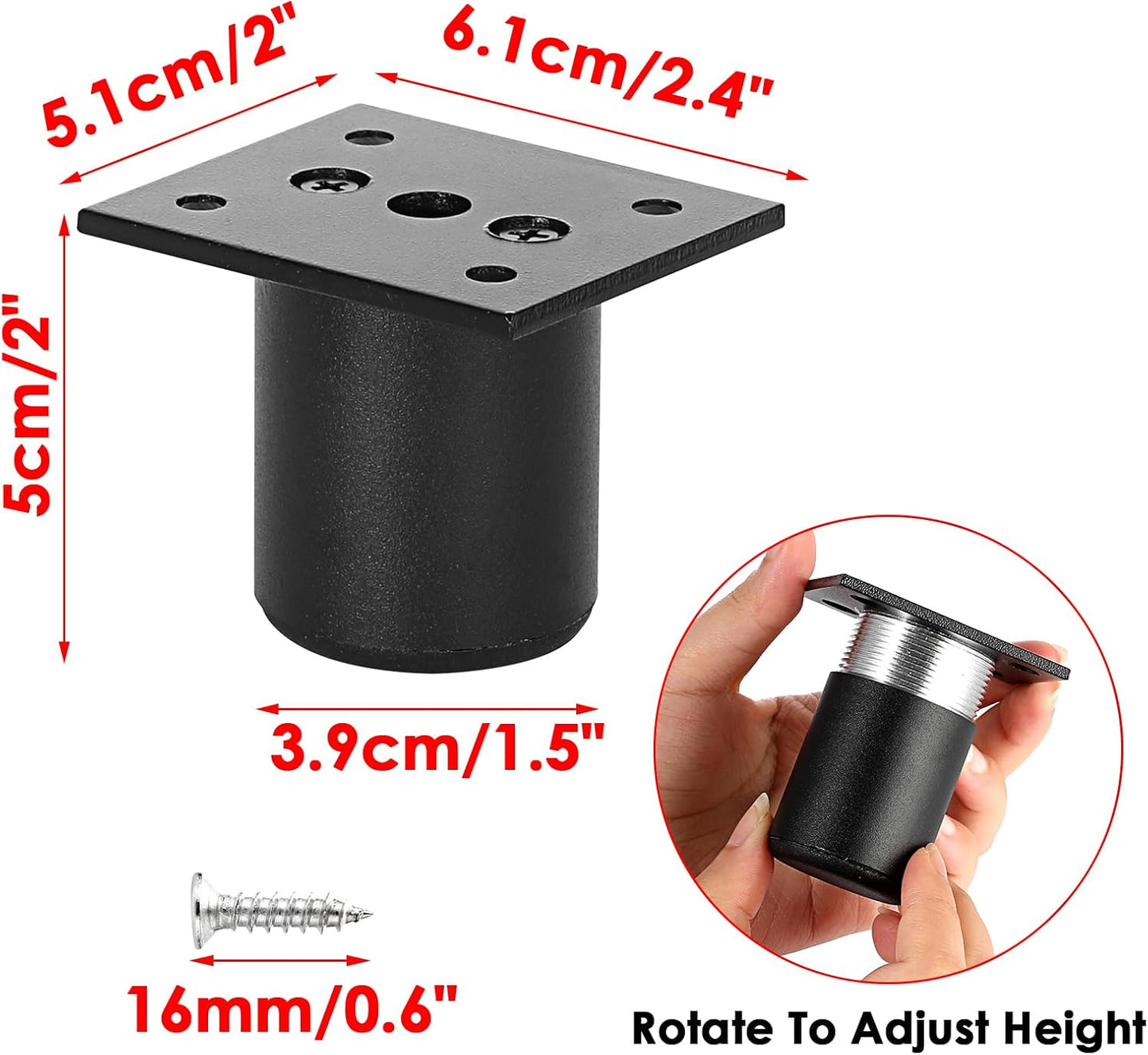 Sumnacon 4Pcs 2 Inch Aluminum Alloy Furniture Cabinet Legs - Adjustable Replacement Legs for Worktop/Unit/Breakfast Bar/Desk Table Black