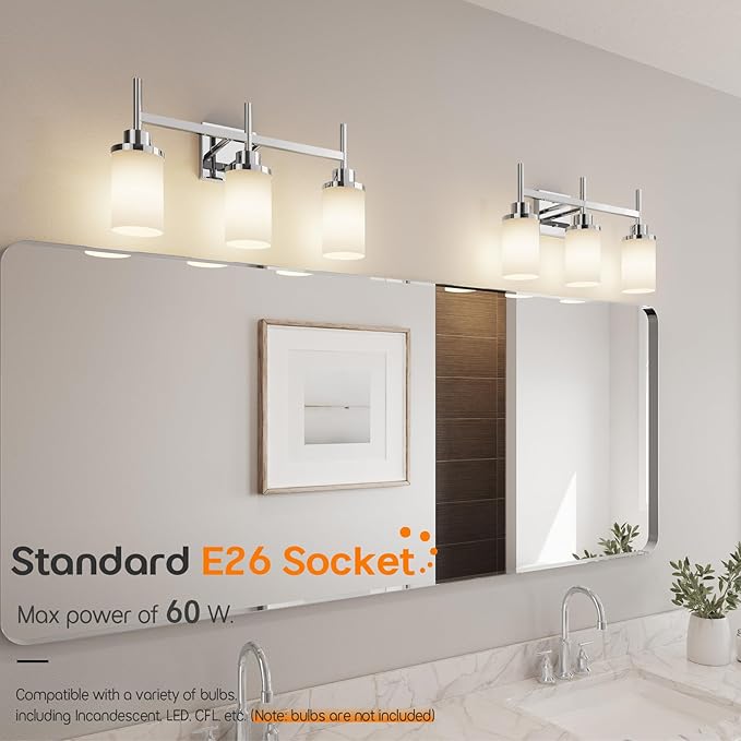 AONEON Bathrom Light Fixtures Polished Chrome 3 Vanity Lights - Image 4