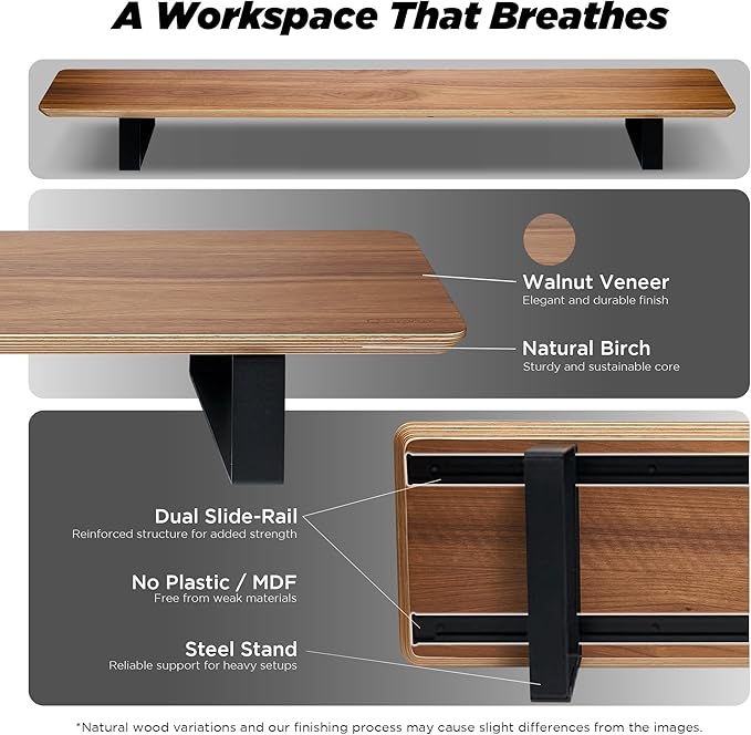 ULTRARM Moodular Wooden Monitor Stand 45.6” Large Desk Organizer - Image 3