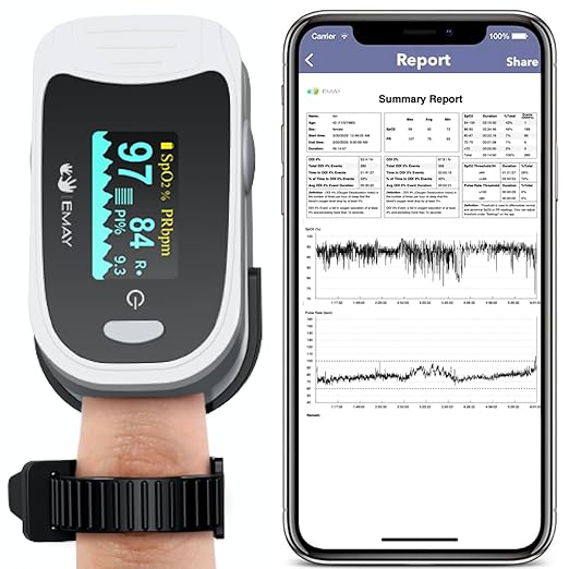 EMAY Sleep Oxygen Monitor with Built-in Recording Capability | Track Continuous by EMAY