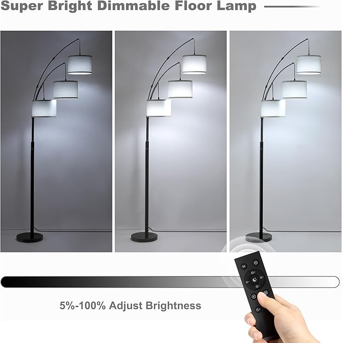 Fansdrick Floor lamp with Remote, 3 Light Arc Floor Lamps - Image 6