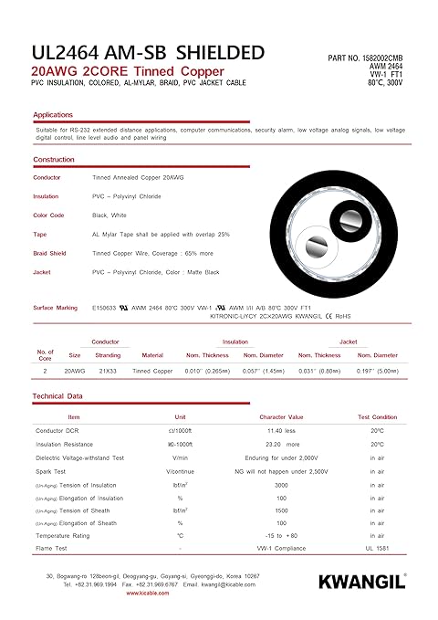 KWANGIL 2C 20AWG AMSB Shielded Cable Wire - Image 4