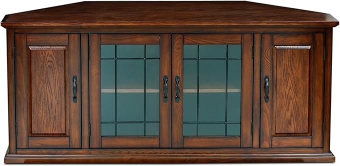 Leick Home Riley Corner TV Stand 60 in, Burnished Oak, Solid Wood, Beveled - Image 2