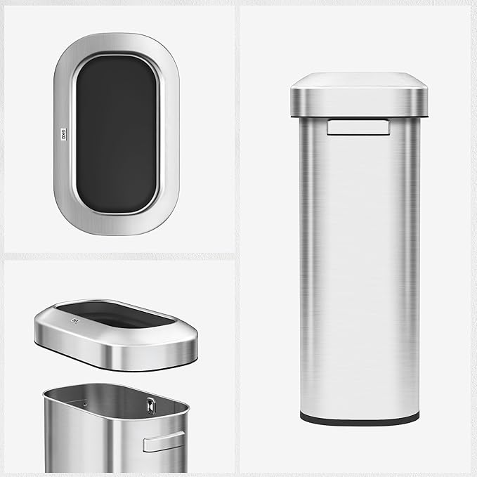 EKO Urban 24 Gallon/ 90 Liter Open Top Stainless Steel Slim Commercial Trash Can - Image 8