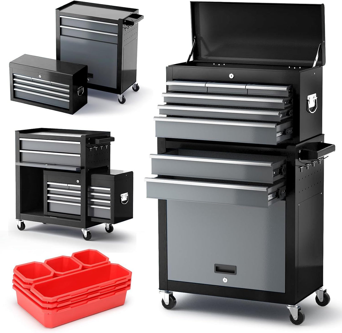 airaj tool chest 8-drawers, 42'' large rolling tool, main product view