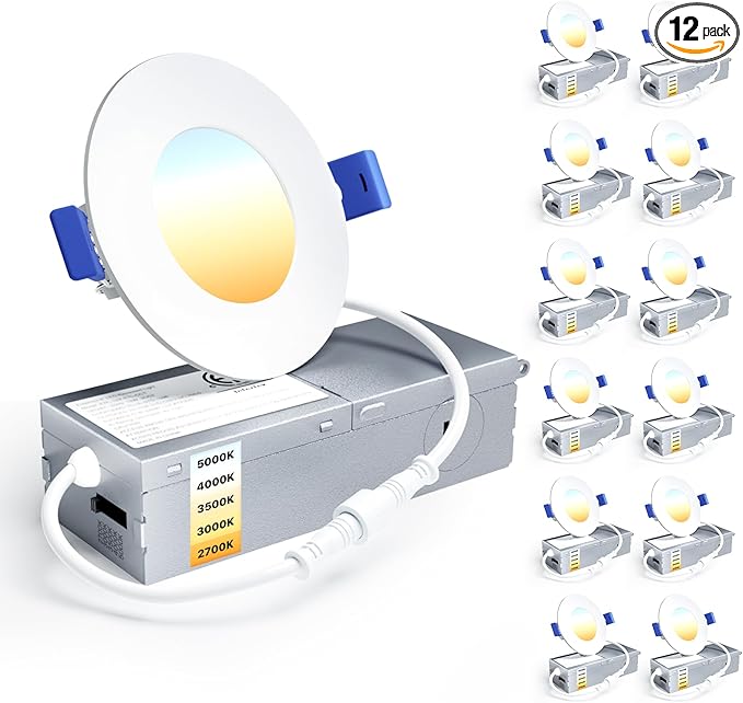 Ensenior 12 Pack 3 Inch LED Recessed Ceiling Light, 2700K-5000K 5CCT, 500LM 6W by Ensenior