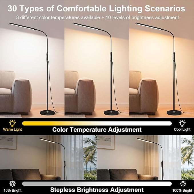 dujunlinghang Bright LED Eye-Protecting Reading Floor Lamps Touch and Remote - Image 4