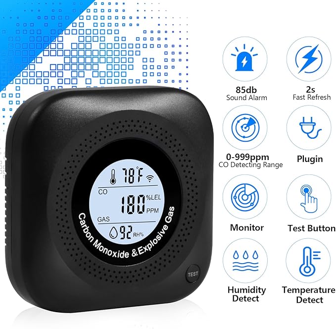 Carbon Monoxide Detectors, 4-in-1 Natural Gas Leak Detector, Portable Carbon - Image 3