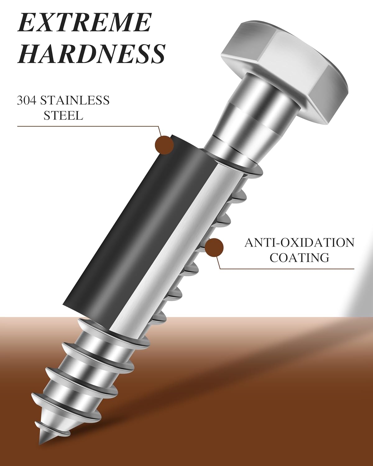 (1Box) 3/8" x 3" Hex Head Lag Screws Bolts with Flat Washers, 10Sets 304 Stainless Steel 18-8 Heavy Duty 3/8 Lag Bolts for Wood with Hex Socket