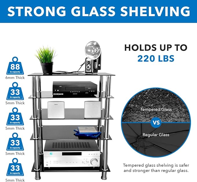 Mount-It! Tempered Glass AV Component Media Stand, Audio Tower and Media Center - Image 4